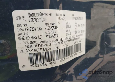 2006 Chrysler Pt Cruiser z USA, uszkodzony, nr VIN 3A4FY48B76T336220